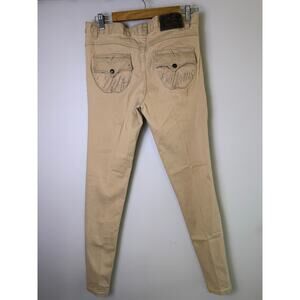 Y2K Apple Bottoms Tan Skinny Jeans Womens 9/10 Embroidered Logo Pocket Hip Hop